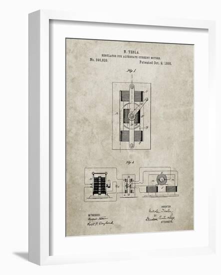 PP1095-Sandstone Tesla Regulator for Alternate Current Motor Patent Poster-Cole Borders-Framed Giclee Print