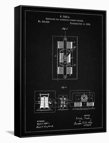 PP1095-Vintage Black Tesla Regulator for Alternate Current Motor Patent Poster-Cole Borders-Framed Stretched Canvas