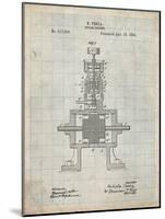 PP1096-Antique Grid Parchment Tesla Steam Engine Patent Poster-Cole Borders-Mounted Giclee Print