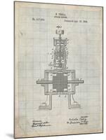 PP1096-Antique Grid Parchment Tesla Steam Engine Patent Poster-Cole Borders-Mounted Giclee Print