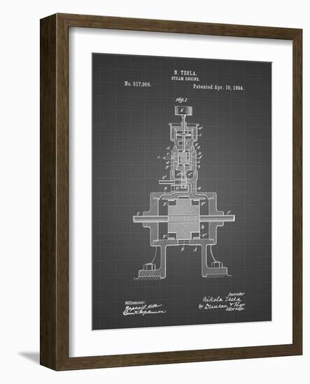 PP1096-Black Grid Tesla Steam Engine Patent Poster-Cole Borders-Framed Giclee Print