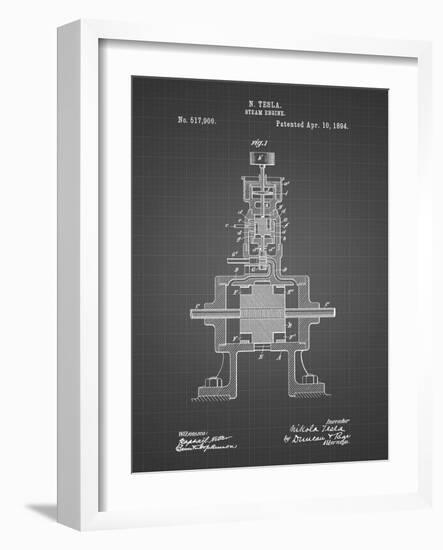 PP1096-Black Grid Tesla Steam Engine Patent Poster-Cole Borders-Framed Giclee Print