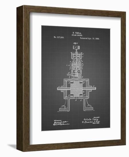 PP1096-Black Grid Tesla Steam Engine Patent Poster-Cole Borders-Framed Premium Giclee Print