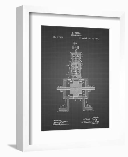 PP1096-Black Grid Tesla Steam Engine Patent Poster-Cole Borders-Framed Premium Giclee Print