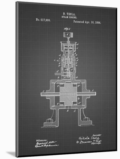 PP1096-Black Grid Tesla Steam Engine Patent Poster-Cole Borders-Mounted Premium Giclee Print