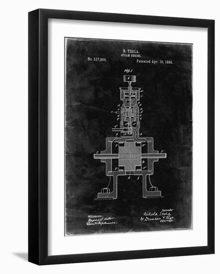 PP1096-Black Grunge Tesla Steam Engine Patent Poster-Cole Borders-Framed Giclee Print