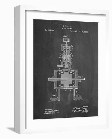 PP1096-Chalkboard Tesla Steam Engine Patent Poster-Cole Borders-Framed Giclee Print