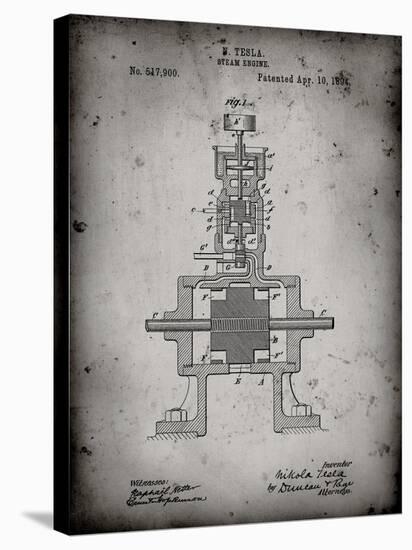 PP1096-Faded Grey Tesla Steam Engine Patent Poster-Cole Borders-Stretched Canvas