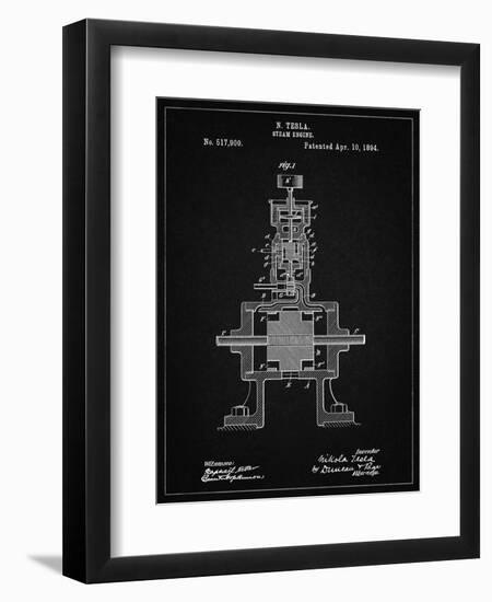 PP1096-Vintage Black Tesla Steam Engine Patent Poster-Cole Borders-Framed Giclee Print