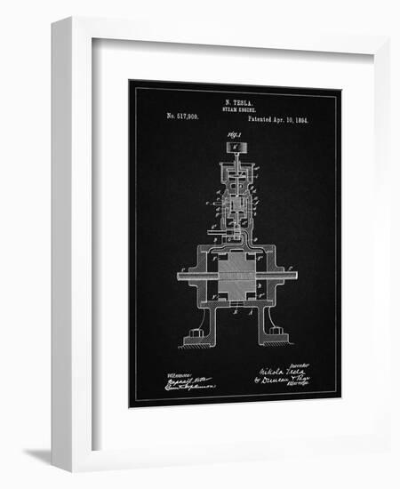 PP1096-Vintage Black Tesla Steam Engine Patent Poster-Cole Borders-Framed Giclee Print