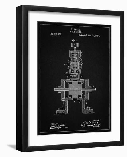 PP1096-Vintage Black Tesla Steam Engine Patent Poster-Cole Borders-Framed Giclee Print