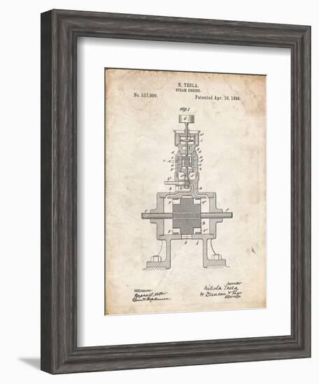 PP1096-Vintage Parchment Tesla Steam Engine Patent Poster-Cole Borders-Framed Giclee Print