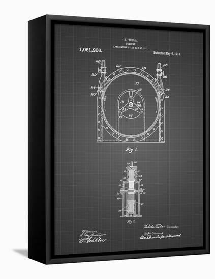 PP1097-Black Grid Tesla Turbine Patent Poster-Cole Borders-Framed Stretched Canvas