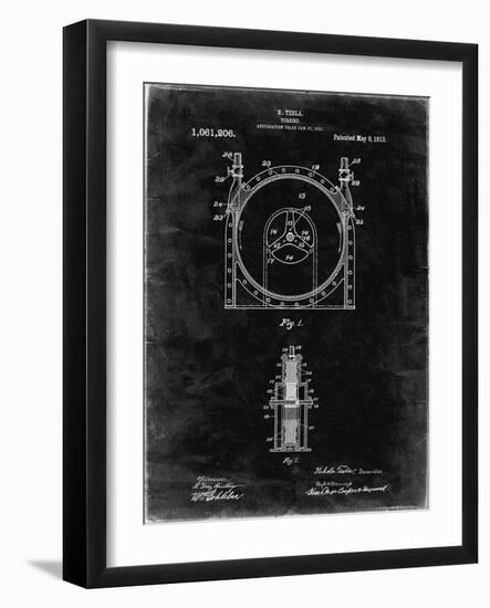 PP1097-Black Grunge Tesla Turbine Patent Poster-Cole Borders-Framed Giclee Print