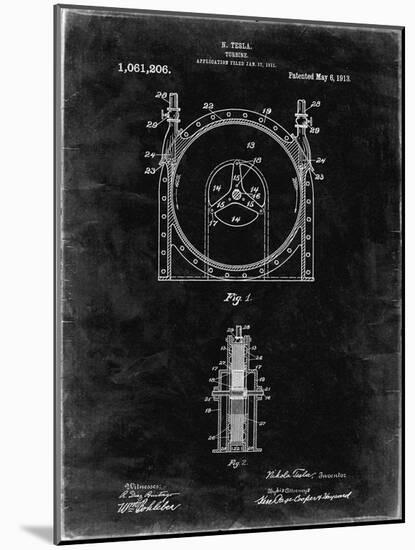 PP1097-Black Grunge Tesla Turbine Patent Poster-Cole Borders-Mounted Giclee Print