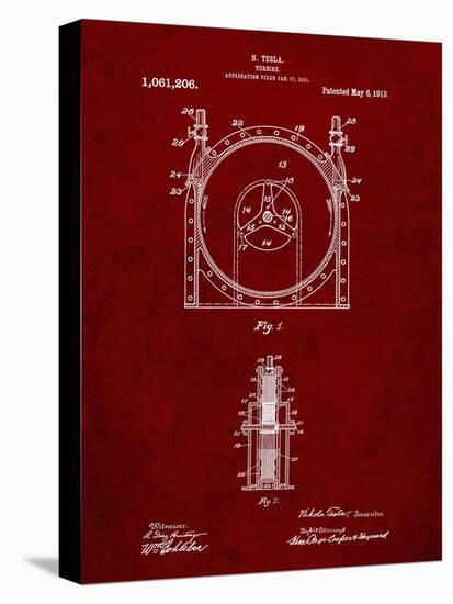 PP1097-Burgundy Tesla Turbine Patent Poster-Cole Borders-Stretched Canvas