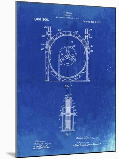 PP1097-Faded Blueprint Tesla Turbine Patent Poster-Cole Borders-Mounted Giclee Print