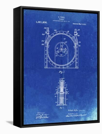 PP1097-Faded Blueprint Tesla Turbine Patent Poster-Cole Borders-Framed Stretched Canvas
