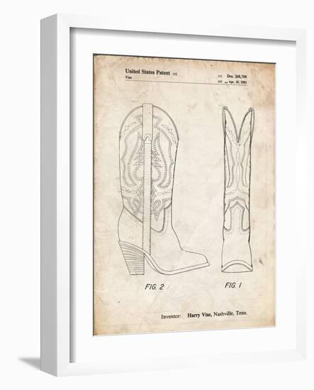 PP1098-Vintage Parchment Texas Boot Company 1983 Cowboy Boots Patent Poster-Cole Borders-Framed Giclee Print