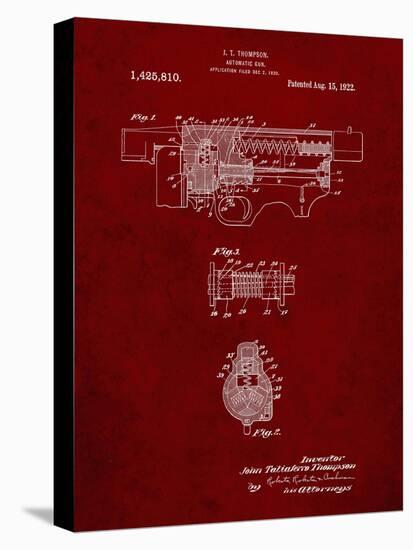 PP1099-Burgundy Thompson Submachine Gun Patent Poster-Cole Borders-Stretched Canvas