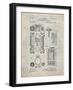 PP110-Antique Grid Parchment Hollerith Machine Patent Poster-Cole Borders-Framed Giclee Print