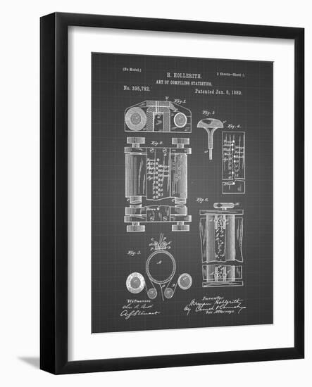 PP110-Black Grid Hollerith Machine Patent Poster-Cole Borders-Framed Giclee Print