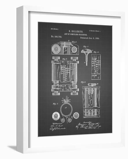 PP110-Black Grid Hollerith Machine Patent Poster-Cole Borders-Framed Giclee Print