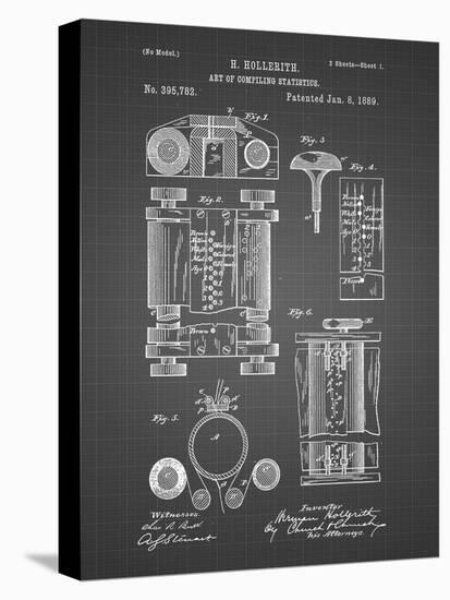 PP110-Black Grid Hollerith Machine Patent Poster-Cole Borders-Stretched Canvas