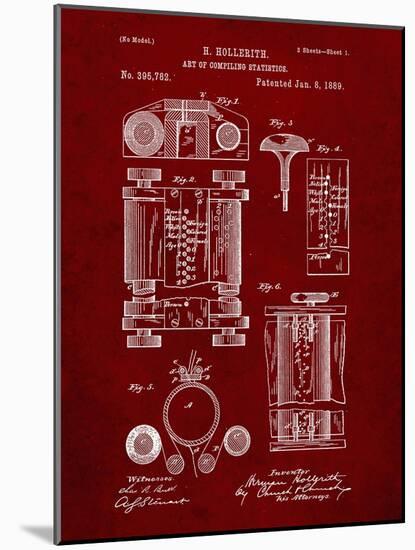 PP110-Burgundy Hollerith Machine Patent Poster-Cole Borders-Mounted Giclee Print