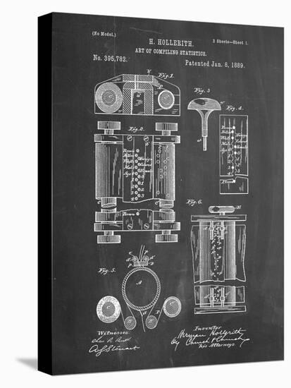 PP110-Chalkboard Hollerith Machine Patent Poster-Cole Borders-Stretched Canvas