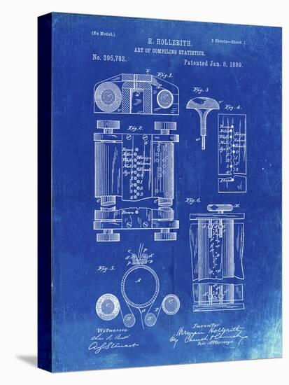 PP110-Faded Blueprint Hollerith Machine Patent Poster-Cole Borders-Stretched Canvas