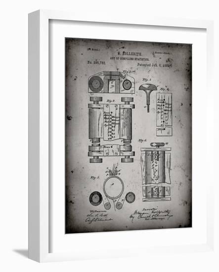 PP110-Faded Grey Hollerith Machine Patent Poster-Cole Borders-Framed Giclee Print