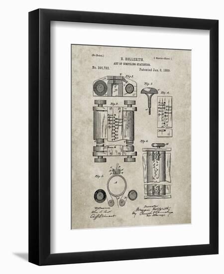 PP110-Sandstone Hollerith Machine Patent Poster-Cole Borders-Framed Premium Giclee Print