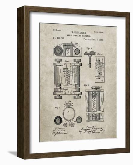 PP110-Sandstone Hollerith Machine Patent Poster-Cole Borders-Framed Giclee Print