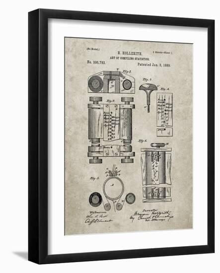 PP110-Sandstone Hollerith Machine Patent Poster-Cole Borders-Framed Giclee Print
