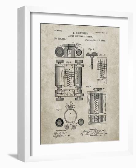 PP110-Sandstone Hollerith Machine Patent Poster-Cole Borders-Framed Giclee Print