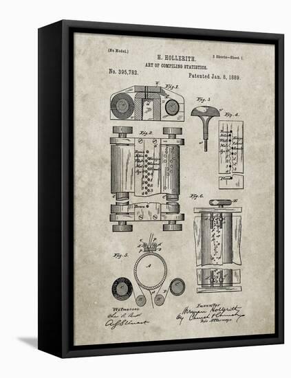 PP110-Sandstone Hollerith Machine Patent Poster-Cole Borders-Framed Stretched Canvas