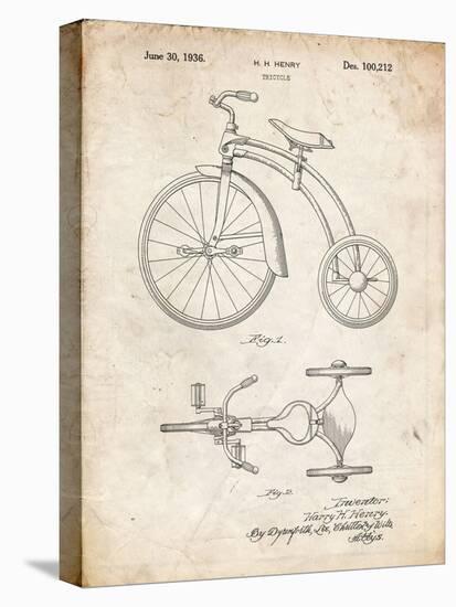 PP1114-Vintage Parchment Tricycle Patent Poster-Cole Borders-Stretched Canvas