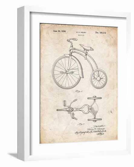 PP1114-Vintage Parchment Tricycle Patent Poster-Cole Borders-Framed Giclee Print
