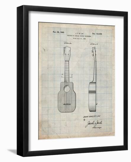 PP1117-Antique Grid Parchment Ukulele Patent Poster-Cole Borders-Framed Giclee Print