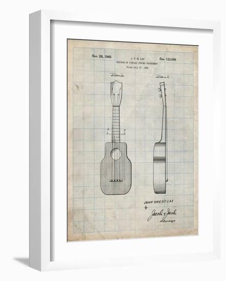 PP1117-Antique Grid Parchment Ukulele Patent Poster-Cole Borders-Framed Giclee Print