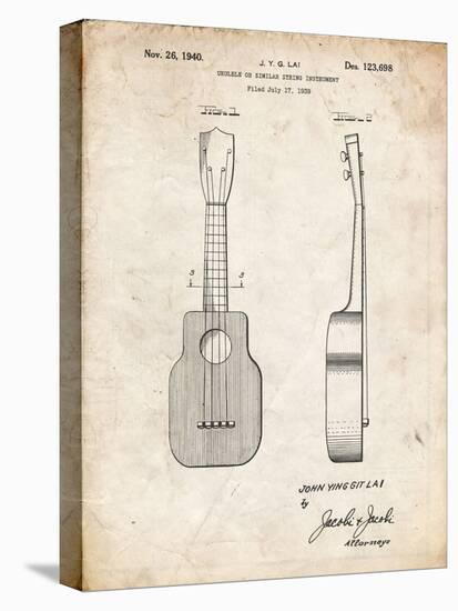 PP1117-Vintage Parchment Ukulele Patent Poster-Cole Borders-Stretched Canvas