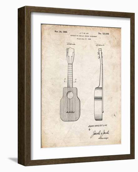 PP1117-Vintage Parchment Ukulele Patent Poster-Cole Borders-Framed Giclee Print
