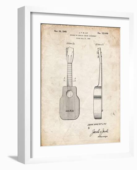 PP1117-Vintage Parchment Ukulele Patent Poster-Cole Borders-Framed Giclee Print