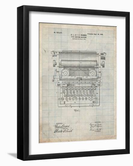 PP1118-Antique Grid Parchment Underwood Typewriter Patent Poster-Cole Borders-Framed Giclee Print