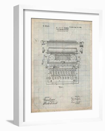 PP1118-Antique Grid Parchment Underwood Typewriter Patent Poster-Cole Borders-Framed Giclee Print