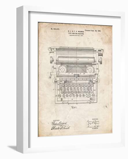 PP1118-Vintage Parchment Underwood Typewriter Patent Poster-Cole Borders-Framed Giclee Print