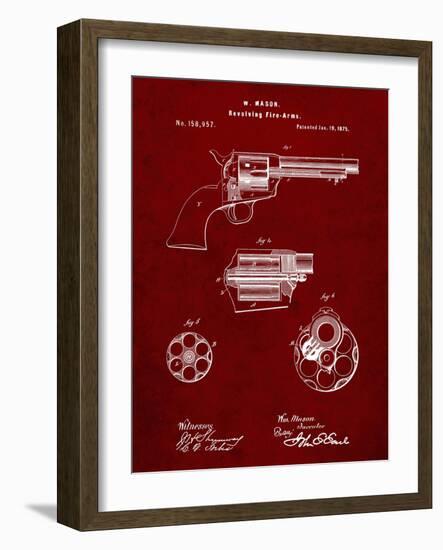 PP1119-Burgundy US Firearms Single Action Army Revolver Patent Poster-Cole Borders-Framed Giclee Print