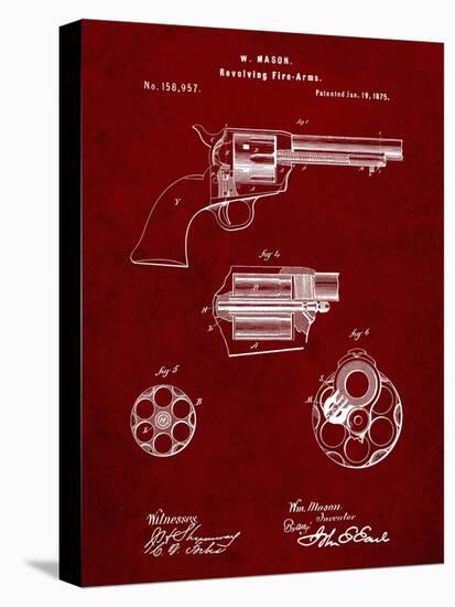 PP1119-Burgundy US Firearms Single Action Army Revolver Patent Poster-Cole Borders-Stretched Canvas