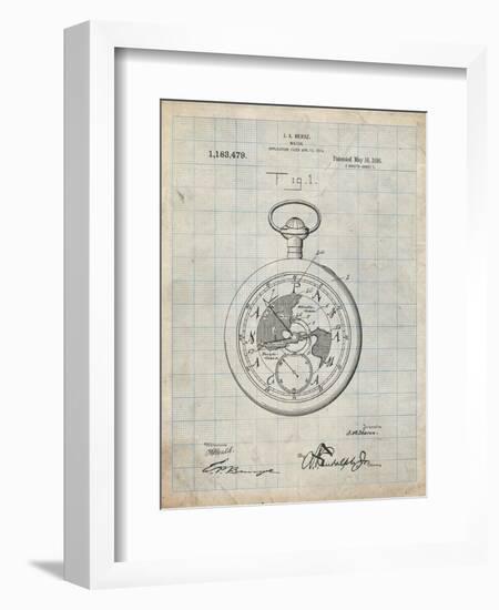 PP112-Antique Grid Parchment U.S. Watch Co. Pocket Watch Patent Poster-Cole Borders-Framed Giclee Print